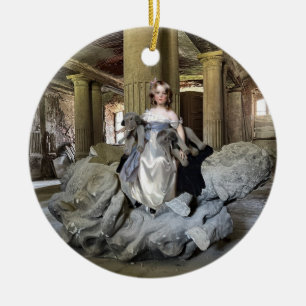 Ornamento De Cerâmica Menina com Brinquedos