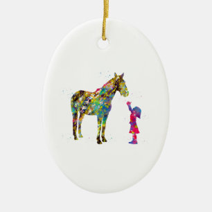 Ornamento De Cerâmica Menina com cavalo