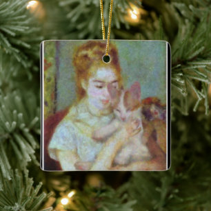 Ornamento De Cerâmica Menina com Gato de Renoir