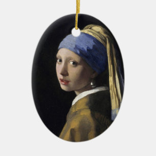 Ornamento De Cerâmica Menina com um brinco da pérola