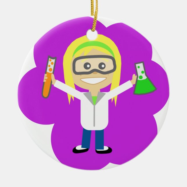 Ornamento De Cerâmica Menina da ciência (Frente)