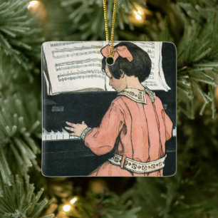 Ornamento De Cerâmica Menina da música do piano do vintage por Jessie