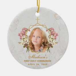 Ornamento De Cerâmica Menina da Primeira Comunhão Foto Flor de Orquídea 