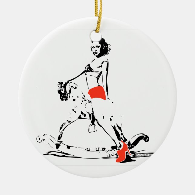 ORNAMENTO DE CERÂMICA MENINA DO CAVALO DE BALANÇO! (Frente)