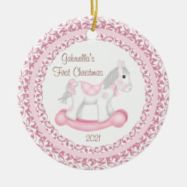 Ornamento De Cerâmica Menina do Cavalo de Balanço Primeiro Natal do Bebê