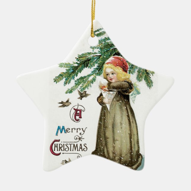 Ornamento De Cerâmica "Menina do Feliz Natal" (Frente)