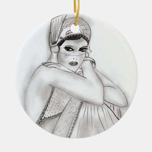 Ornamento De Cerâmica Menina do Flapper (Frente)