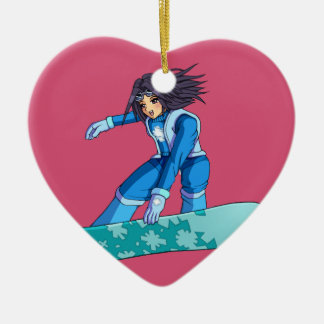 Ornamento De Cerâmica Menina do Snowboarder de Manga