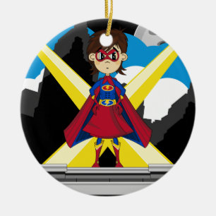 Ornamento De Cerâmica Menina do super-herói no telhado