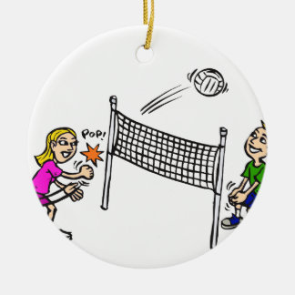 Ornamento De Cerâmica Menina do voleibol contra o menino