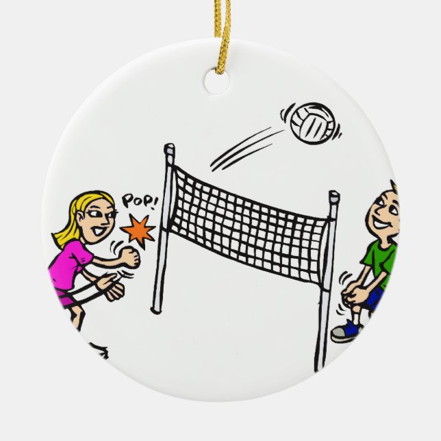 Ornamento De Cerâmica Menina do voleibol contra o menino (Frente)