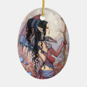 Ornamento De Cerâmica Menina Dragão Adorno de Arte Fantasia