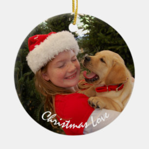 Ornamento De Cerâmica Menina e novo cachorrinho de Natal