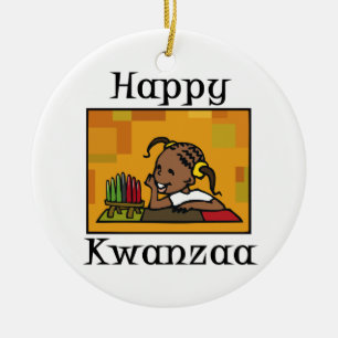 Ornamento De Cerâmica Menina feliz Kinara de Kwanzaa