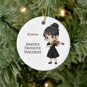 Ornamento De Cerâmica Menina Fofo Tocando Violino Personalizado
