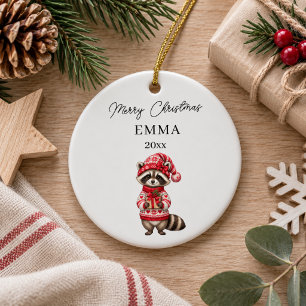 Ornamento De Cerâmica Menina Guaxinim Natal Água Nome