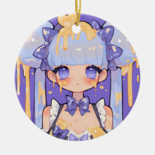 Ornamento De Cerâmica Menina Kawaii Chibi Gota de Mel