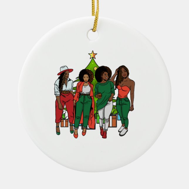 Ornamento De Cerâmica Menina Negra Natal Mágica Melanina Mulheres Sistas (Frente)