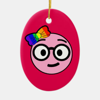 Ornamento De Cerâmica Menina Nerdy Emoji com vidros e arco do arco-íris
