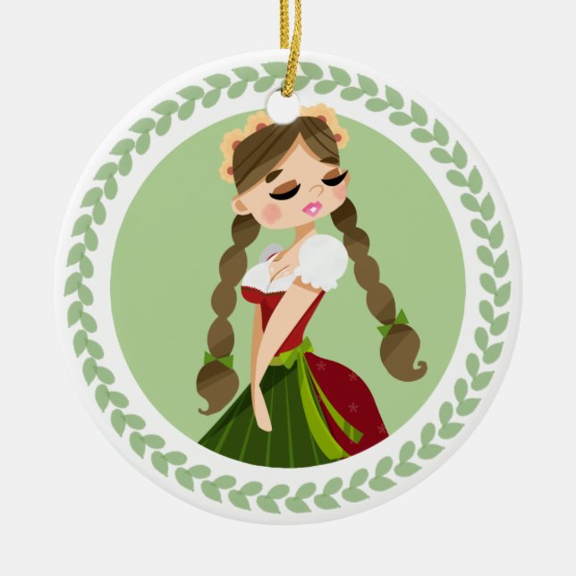 Ornamento De Cerâmica Menina no Dirndl (Frente)
