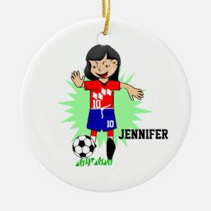 Ornamento De Cerâmica Menina personalizada do futebol que joga o