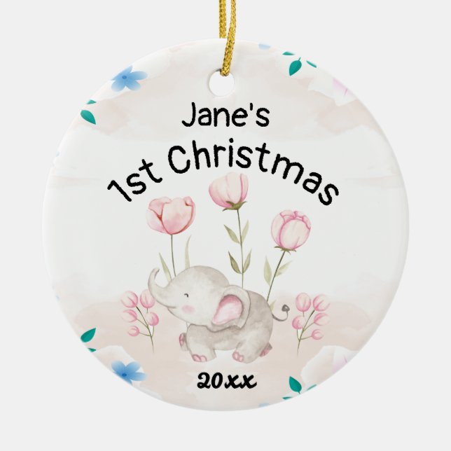 Ornamento De Cerâmica Menina Personalizada no Primeiro Natal de 2022 (Frente)