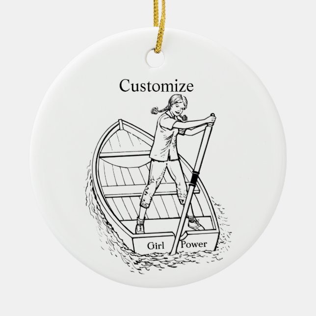 Ornamento De Cerâmica Menina Poder Barco de Remo Thunder_Cove (Frente)