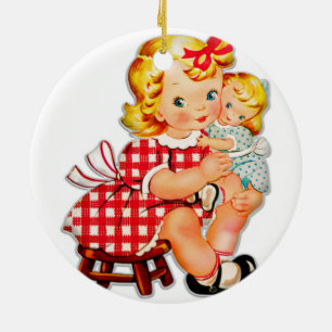 Ornamento De Cerâmica Menina retro vintage boneca criança