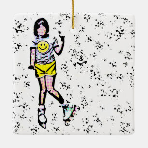 Ornamento De Cerâmica Menina Rollerblader