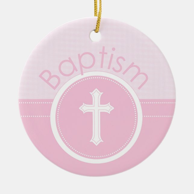 Ornamento De Cerâmica Menina rosa e personalizável, criança de Deus bati (Frente)