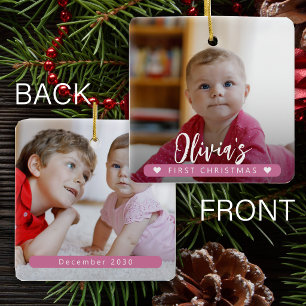 Ornamento De Cerâmica Menina rosa Primeiro Natal 2 foto