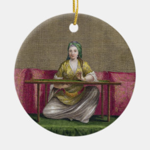 Ornamento De Cerâmica Menina turca, bordando, século XVIII (engravin