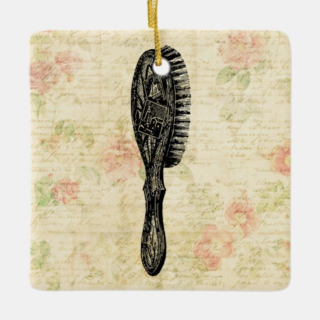 Ornamento De Cerâmica Meninas Clássicas Ilustradas Arte Floral Pincel Ca (Frente)