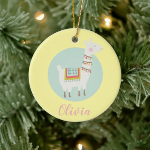 Ornamento De Cerâmica Meninas Cute Llama Personalizadas Crianças
