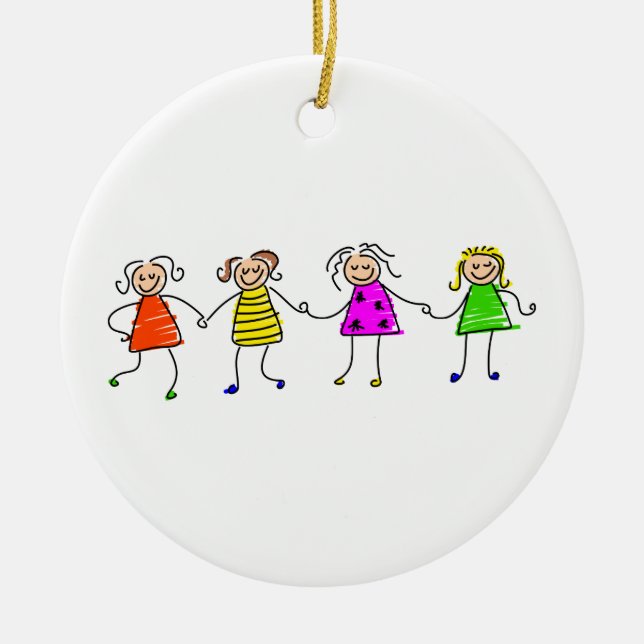 Ornamento De Cerâmica Meninas felizes (Frente)