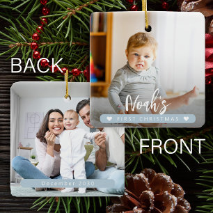 Ornamento De Cerâmica Menino bebê azul claro Primeiro Natal 2 foto