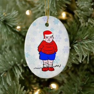 Ornamento De Cerâmica Menino de Mau Humor no Natal