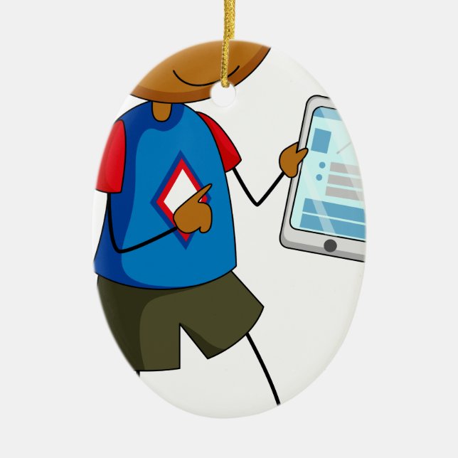 Ornamento De Cerâmica Menino e tabuleta (Frente)