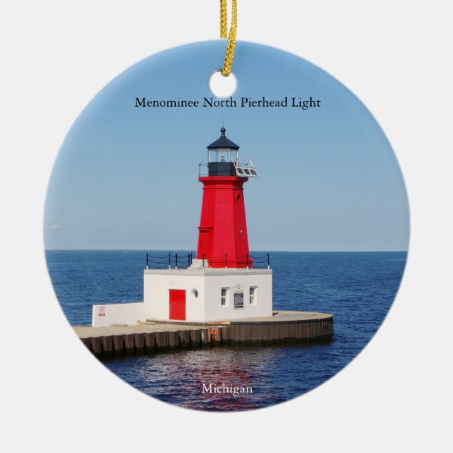 Ornamento De Cerâmica Menominee North Pierhead Ornament Light (Frente)
