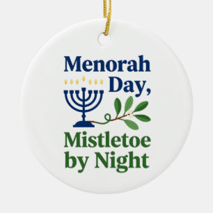 Ornamento De Cerâmica Menorá de Dia Visgo À Noite Christmukkah Judeu
