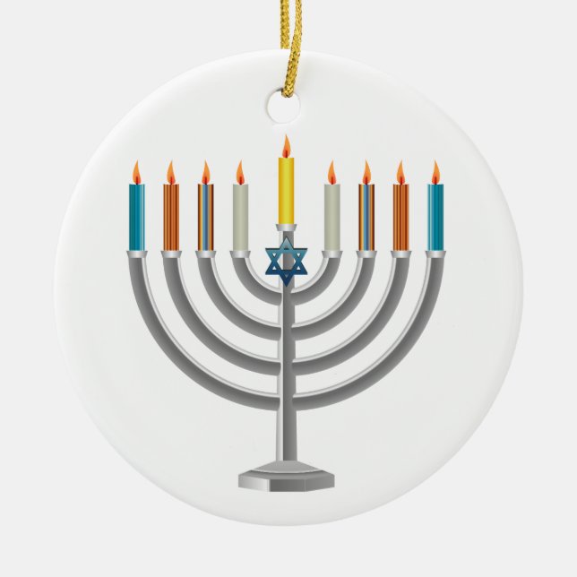 Ornamento De Cerâmica Menorah de Hanukkah (Frente)