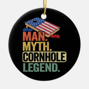 Ornamento De Cerâmica Mens Man Myth Cornhole Legend USA Flag Corn Hole