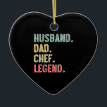 Ornamento De Cerâmica Mens Vintage Shirt Husband Pai Chef Legenda Retro<br><div class="desc">Mens Vintage Camisa Marido Pai Legenda do Chef Lenda Retro chef, pai, cozinhar, padeiro, pastelaria, engraçado, dia de os pais, presente, cozinheiro, comida, cozinha, fodie, meme, assar, restaurante, churrasco, culinário, humor, presentes</div>