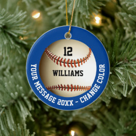 Ornamento De Cerâmica Mensagem de beisebol com nome personalizado e núme