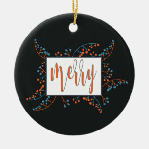 Ornamento De Cerâmica Mensagem de Feliz moderna Areia Azul Natal