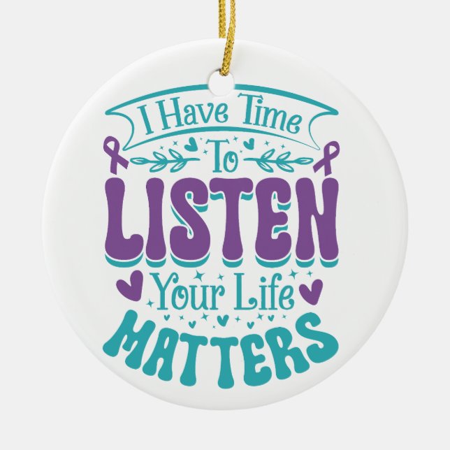 ORNAMENTO DE CERÂMICA MENSAGEM DE PREVENÇÃO DE SUICÍDIO TURQUOISE PURPER (Frente)