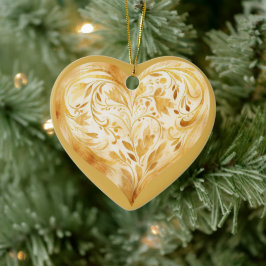 Ornamento De Cerâmica Mensagem Personalizada Coração Floral "Dourado" Co