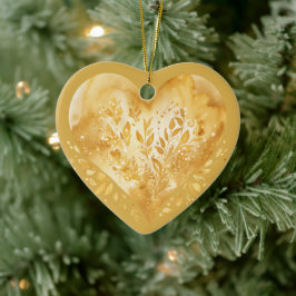 Ornamento De Cerâmica Mensagem Personalizada Coração Floral "Dourado" Co