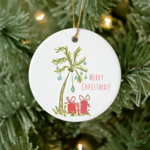 Ornamento De Cerâmica Mensagem Personalizada de Natal da Palmeira Tropic