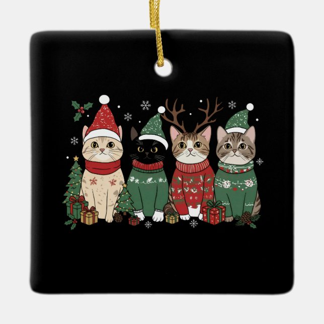 Ornamento De Cerâmica Meowy Cat Christmas Catmas Xmas Gift (Frente)